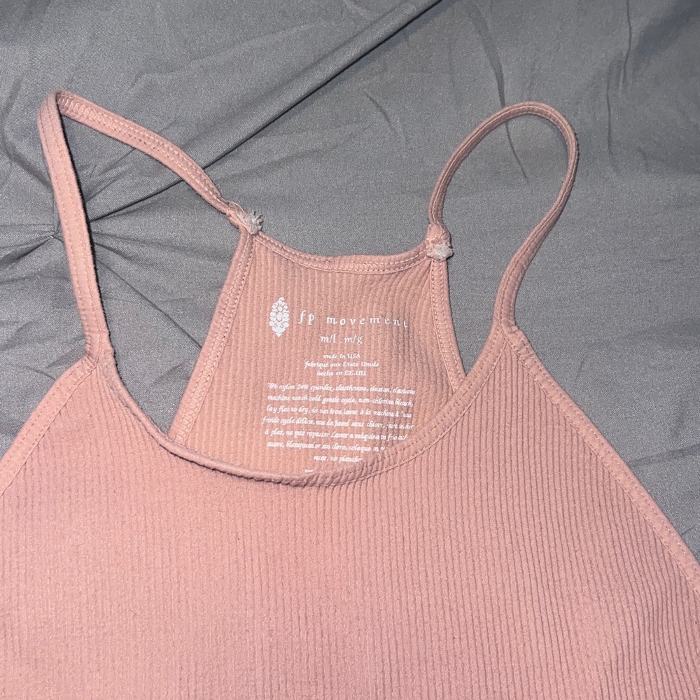 Free People Soft Pink Ribbed Stretch Racerback Cropped Workout Tank Top - Picture 3 of 8